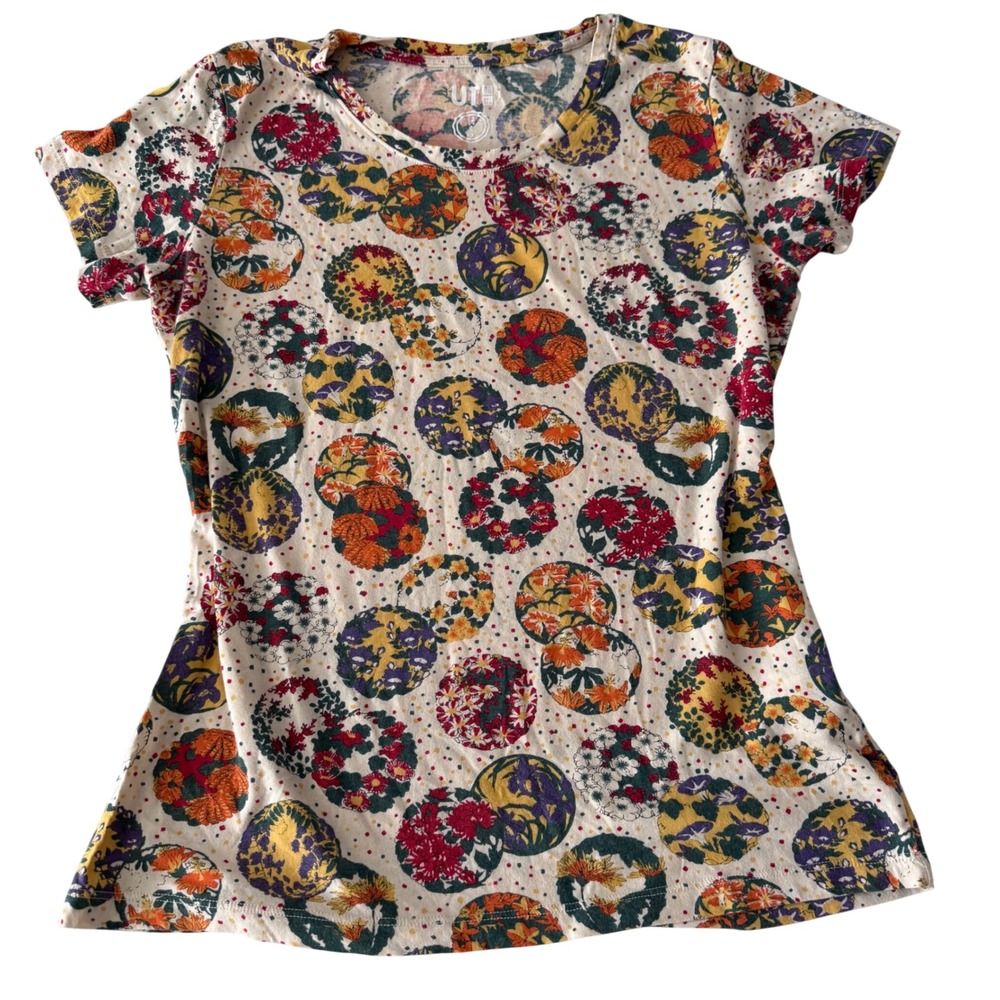 Uniqlo Womens Top Haibara Collab Japan Floral Chiyogami Shirt Size L UT Artsy
